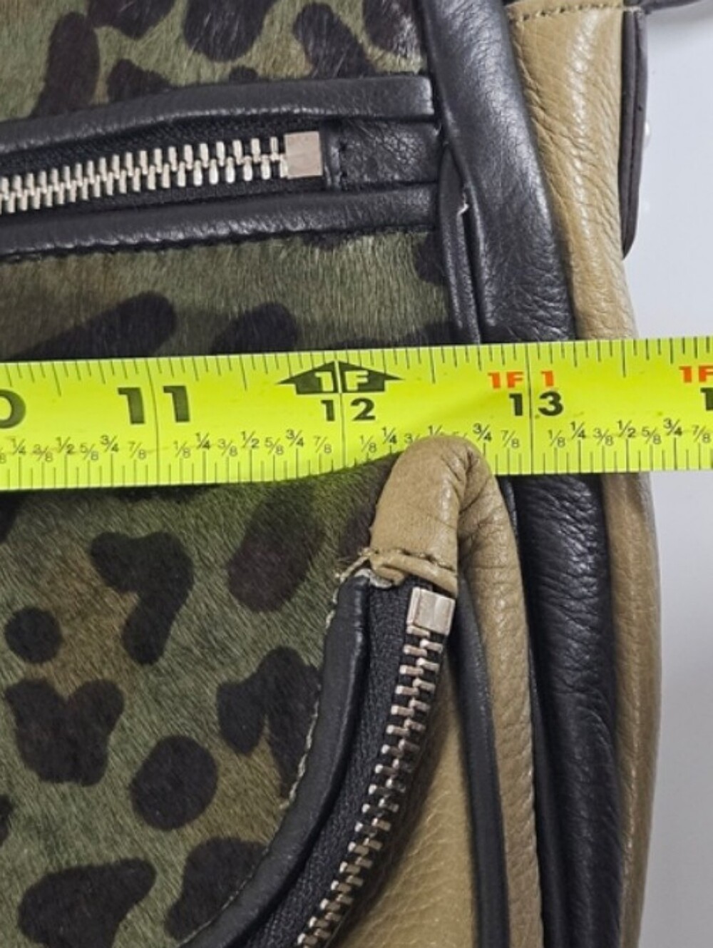Aimee Kestenberg LUCY Olive Leopard Print Satchel w/ Black Trim, Silver Hardware - Picture 9 of 12